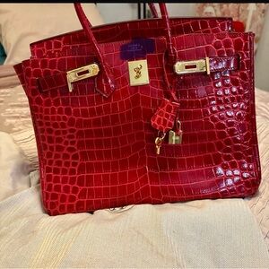 Red Crocodile Embossed Women's Bag